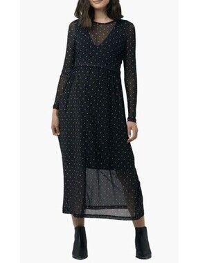 Ripe Maternity Dot Pattern Long Sleeve Maternity Dress – Black– Size M